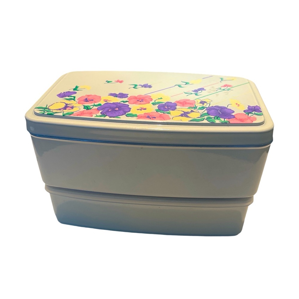 Vtg MCM Floral Yamanaka Lacquerware Nestle Trinket Bento box Stackable with lid